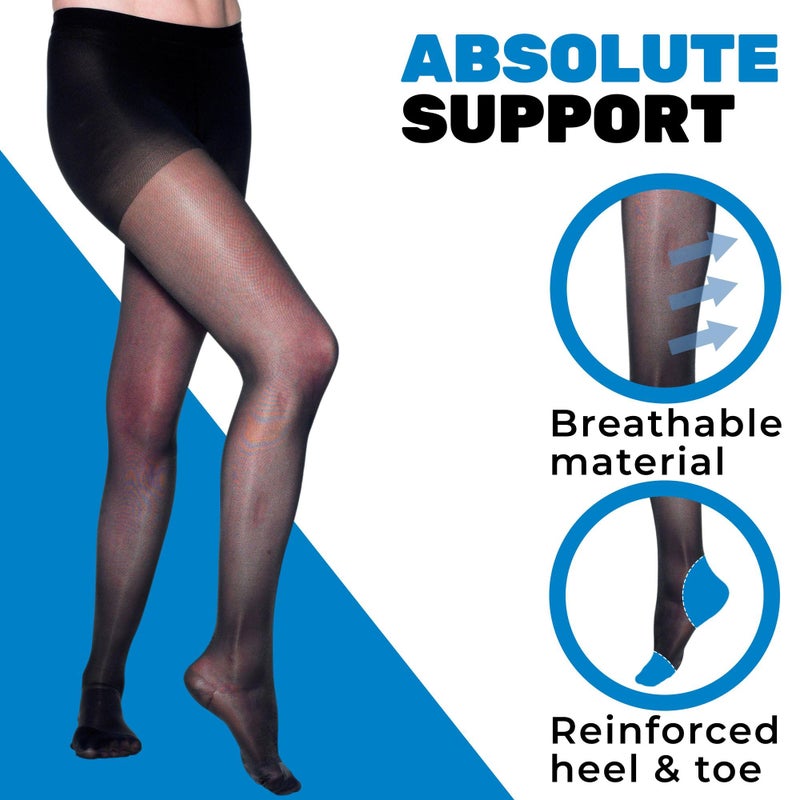 ABSOLUTE SUPPORT Made in USA - Sheer Compression Pantyhose for Women 20-30mmHg - Graduated Support Compression Tights for Varicose Veins Circulation, Edema, Pain Relief - Black, Medium - A207BL2 - Image 4